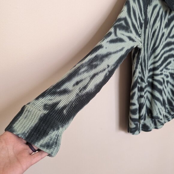 Wonderly mint green and black tie dye waffle knit cowl neck long sleeve XL EUC - Picture 2 of 10